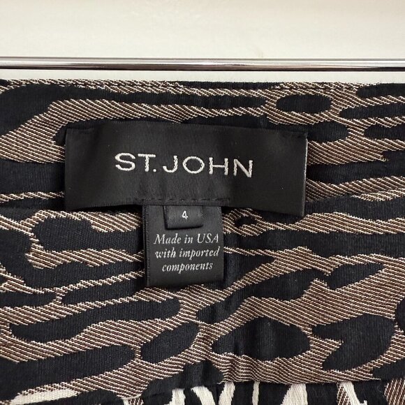 St John Emma Jacquard Pants Trousers Animal Print Black/White/Brown size 4 - Picture 2 of 4